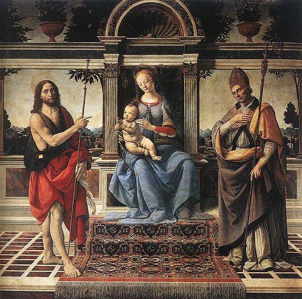 Andrea del Verrocchio Madonna with Sts John the Baptist and Donatus Cathedral of Pistoia Norge oil painting art